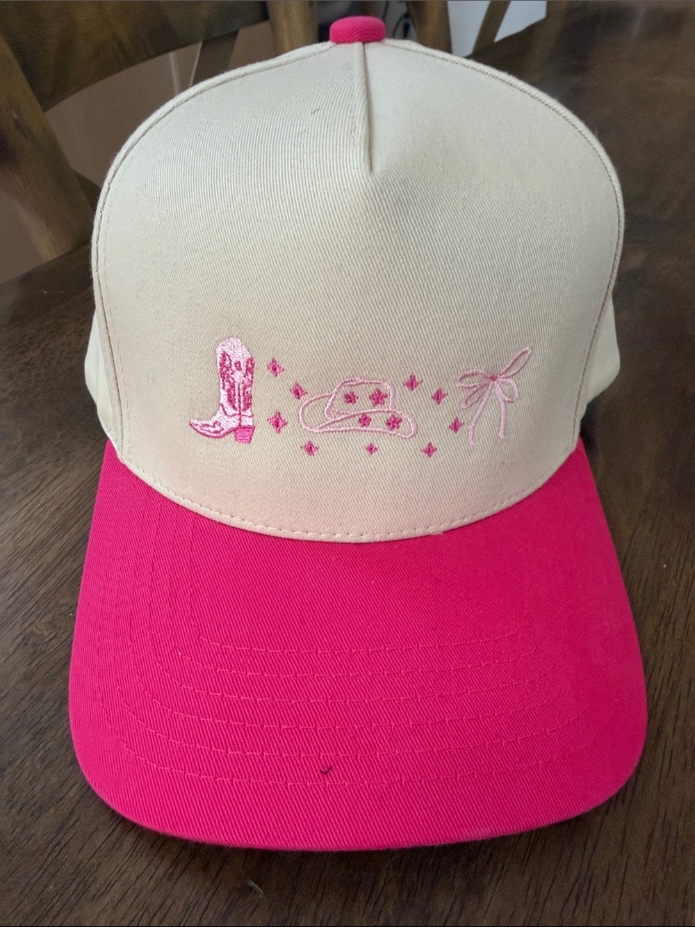 Womens Two-Tone Pink and Cream Western Embroidered Cap